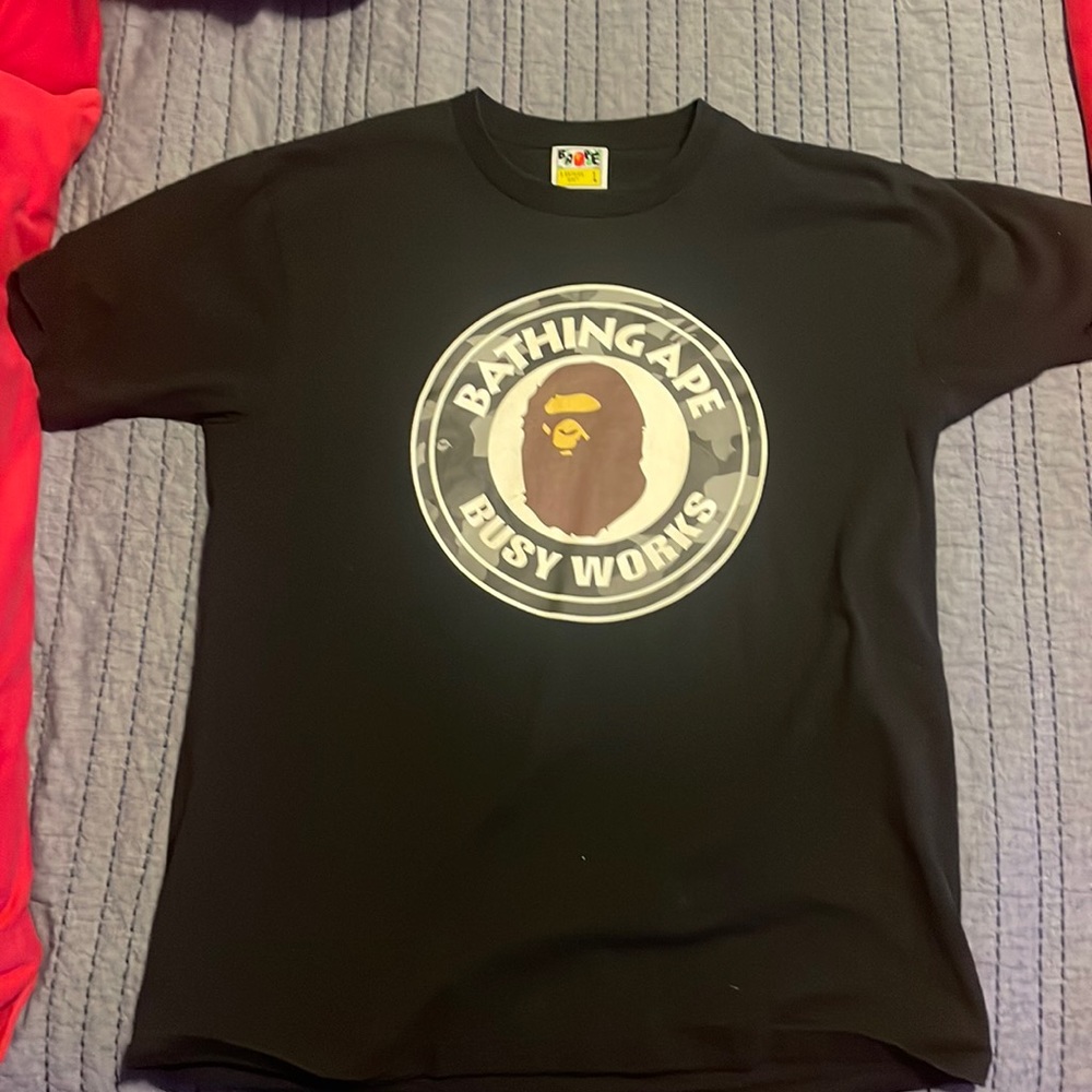 Bape black busy works tee. Size L.